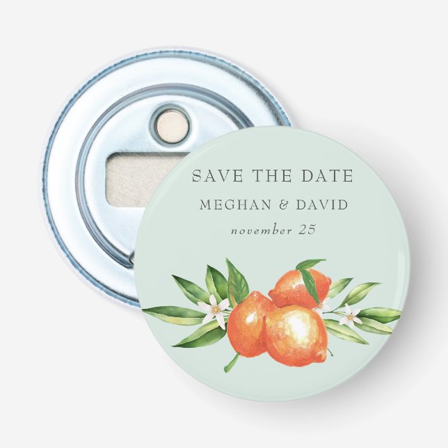 Orangefarbene Zitrusfrüchte Botanische Hochzeit Flaschenöffner (Vorderseite)