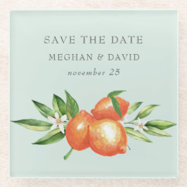 Orangefarbene Zitrusfrüchte Botanische Hochzeit Glasuntersetzer