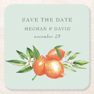 Orangefarbene Zitrusfrüchte Botanische Hochzeit Rechteckiger Pappuntersetzer