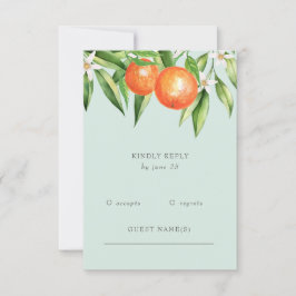 Orangefarbene Zitrusfrüchte Botanische Hochzeit RSVP Karte