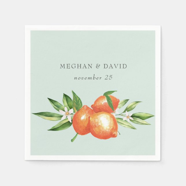 Orangefarbene Zitrusfrüchte Botanische Hochzeit Serviette (Vorderseite)