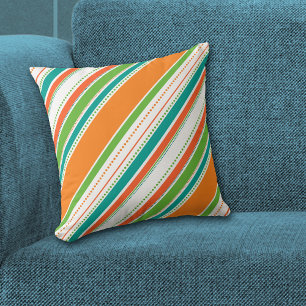 Orangefarbener Aquamariner Diagonalstreifen Kissen