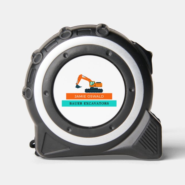 Orangefarbener Bagger, Erbauer Maßband (Vorderseite)