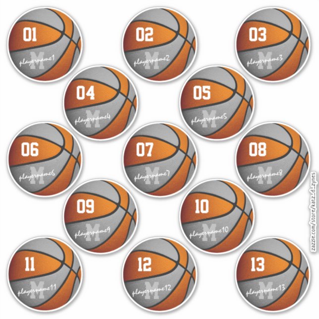 orangefarbener Basketball 13 Teammitglieder Aufkleber (Vorderseite)