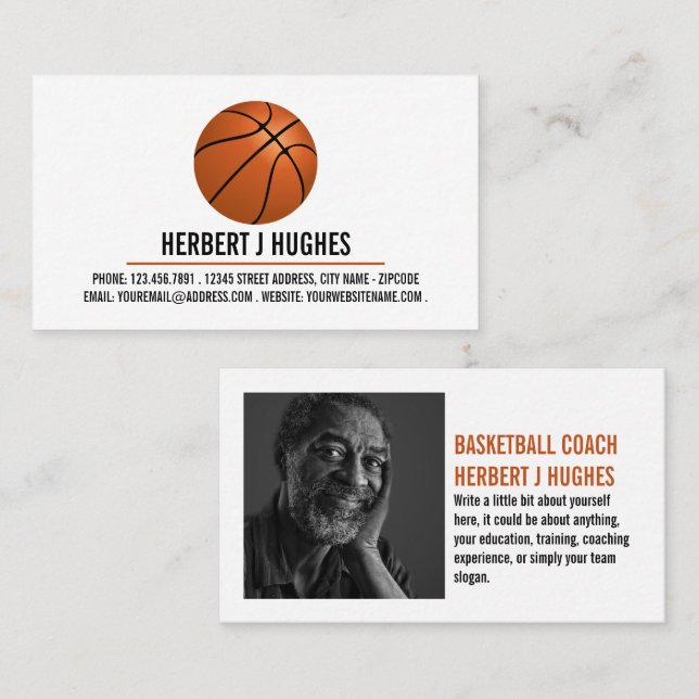 Orangefarbener Basketball, Basketballspieler, Trai Visitenkarte (Vorne/Hinten)