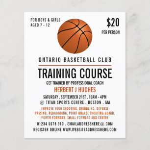 Orangefarbener Basketball, Basketballtrainingskurs Flyer