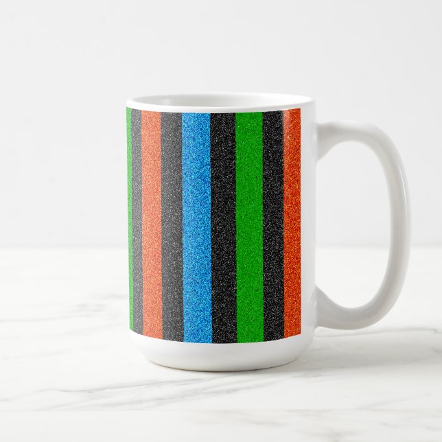 Orangefarbener, blauer, grüner, schwarzer Glitzer  Kaffeetasse (Rechts)
