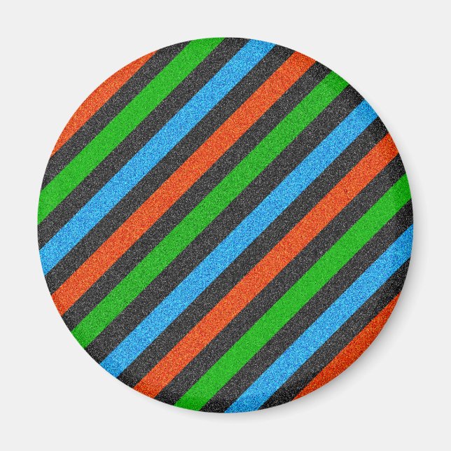 Orangefarbener, blauer, grüner, schwarzer Glitzer  Magnet (Vorne)