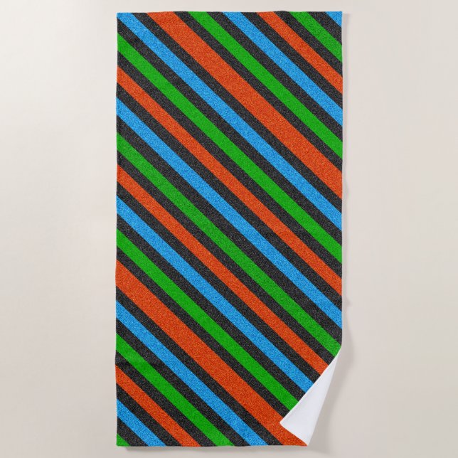 Orangefarbener, blauer, grüner, schwarzer Glitzer  Strandtuch (Vorderseite)