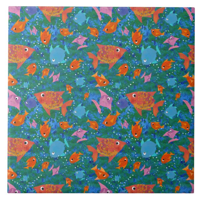 Orangefarbener, blauer, rosafarbener Fisch im Meer Fliese (Vorderseite)