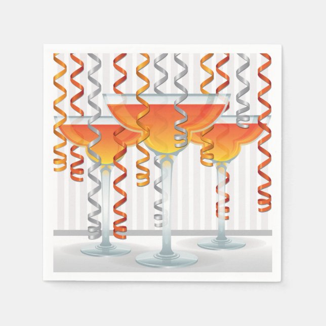 Orangefarbener Cocktail und Band Serviette (Vorderseite)
