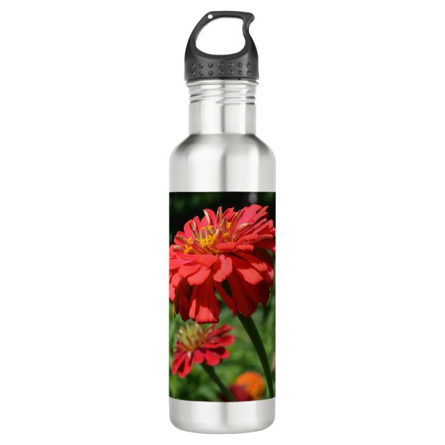 Orangefarbener Garten, Zinnia, Kosmo, Sonnenblumen Edelstahlflasche (Vorderseite)