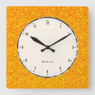 Orangefarbener Glitzer und unhandliche Textur Quadratische Wanduhr
