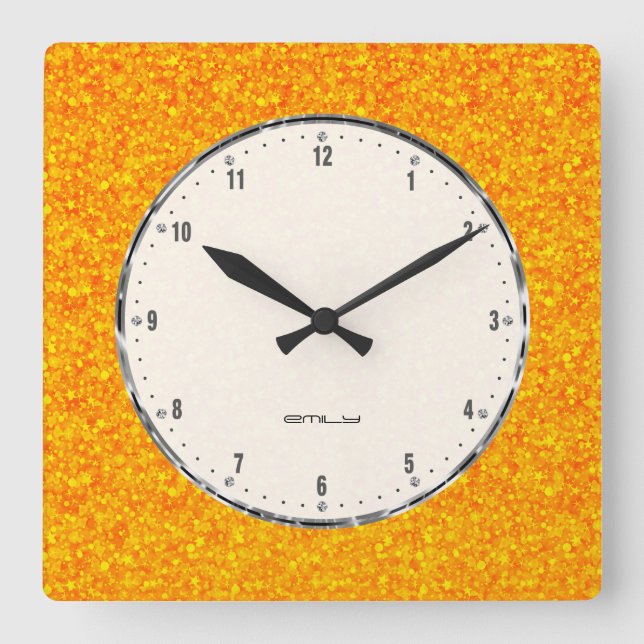 Orangefarbener Glitzer und unhandliche Textur Quadratische Wanduhr (Vorderseite)