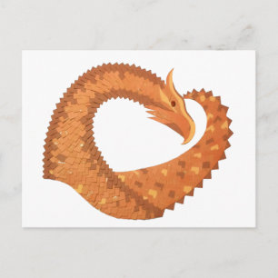 Orangefarbener Herzdrache in Weiß Postkarte