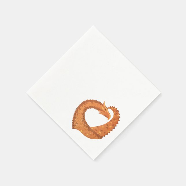 Orangefarbener Herzdrache in Weiß Serviette (Ecke)
