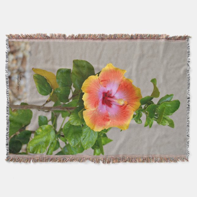 Orangefarbener Hibiskus Blume Keule Decke (Vorderseite)