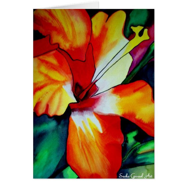 Orangefarbener Hibiskus Tropische Blume Aquarellku (Vorne)