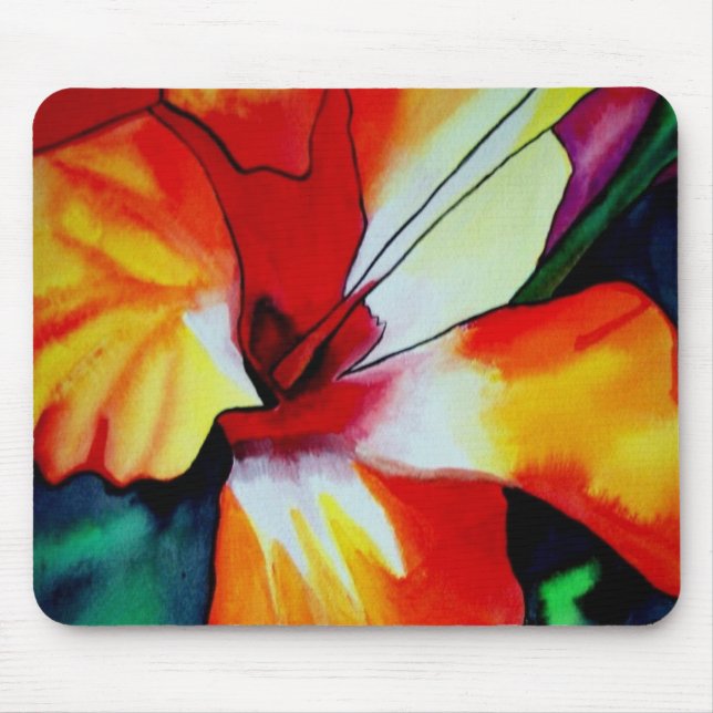 Orangefarbener Hibiskus Tropische Blume Aquarellku Mousepad (Vorne)