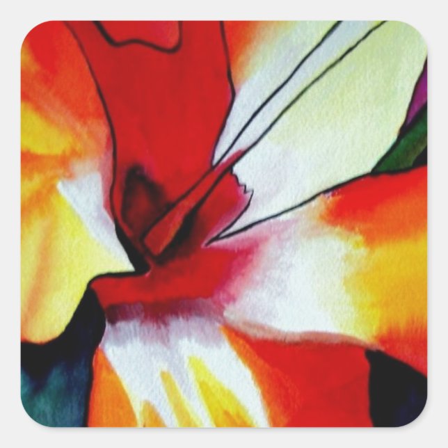 Orangefarbener Hibiskus Tropische Blume Aquarellku Quadratischer Aufkleber (Vorderseite)