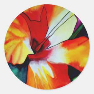 Orangefarbener Hibiskus Tropische Blume Aquarellku Runder Aufkleber