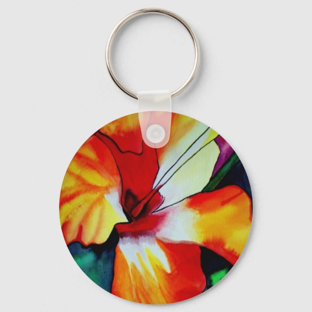 Orangefarbener Hibiskus Tropische Blume Aquarellku Schlüsselanhänger (Vorderseite)
