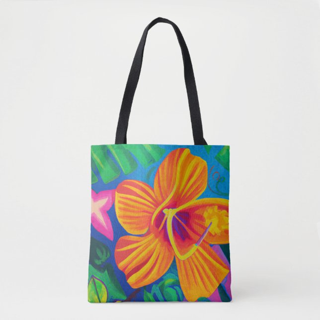 Orangefarbener Hibiskus Tropischer Totbeutel Tasche (Vorderseite)