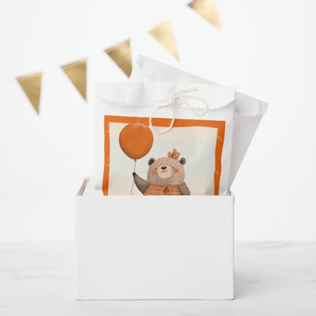 Orangefarbener Karierter Kleiderbär mit Haarbow Geschenktütchen (Party)