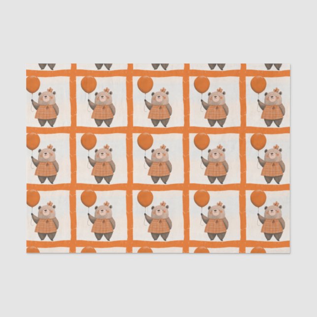 Orangefarbener Karierter Kleiderbär mit Haarbow Seidenpapier (Vorderseite)