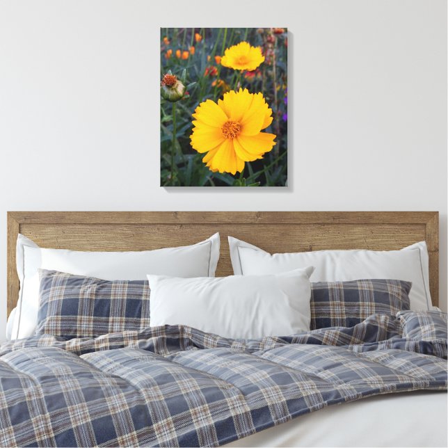 Orangefarbener Kosmos in der Vordergrundfotografie Leinwanddruck (Insitu (Schlafzimmer))