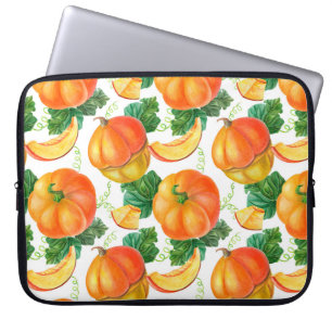 Orangefarbener Kürbis auf weißem Hintergrund. Naht Laptopschutzhülle