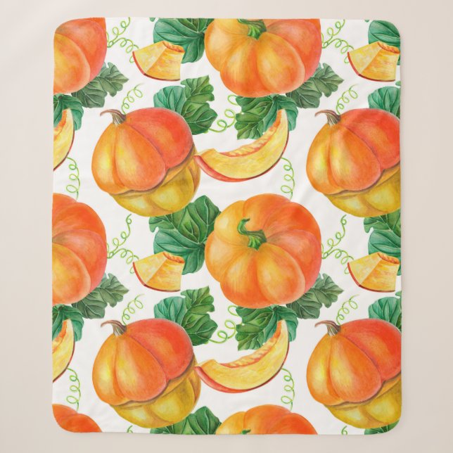 Orangefarbener Kürbis auf weißem Hintergrund. Naht Sherpadecke (Vorderseite)