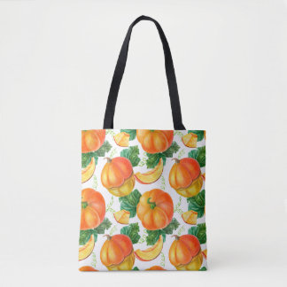 Orangefarbener Kürbis auf weißem Hintergrund. Naht Tasche