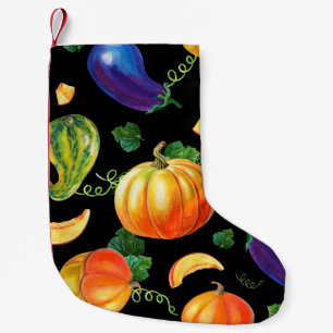 Orangefarbener Kürbis, gestreifter Zucchini, blaue Kleiner Weihnachtsstrumpf
