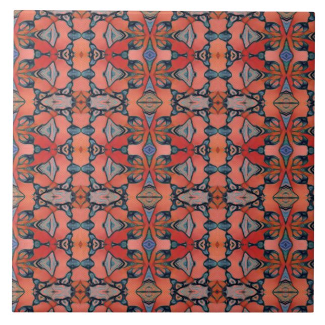 Orangefarbener Lachs, rosa, geometrisch  Fliese (Vorderseite)