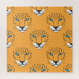 Orangefarbener Leopardenkopf, nahtloses Muster.