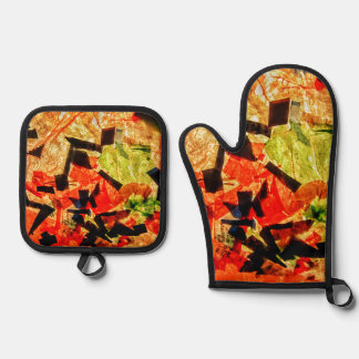 Orangefarbener Mitt- und Topfhalter Ofenhandschuh & Topflappen-Set