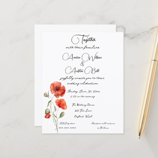 Orangefarbener Mohn Minimalistisch (Vorderseite/Rückseite Beispiel)