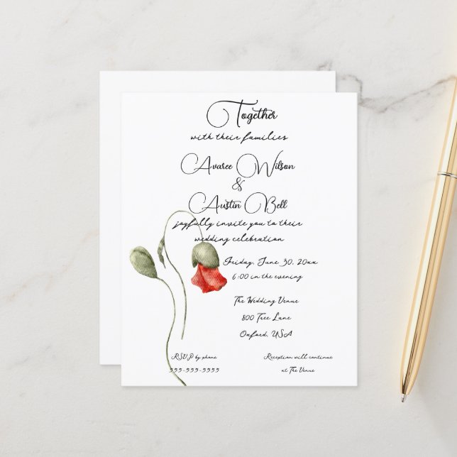 Orangefarbener Mohn Minimalistisch (Vorderseite/Rückseite Beispiel)