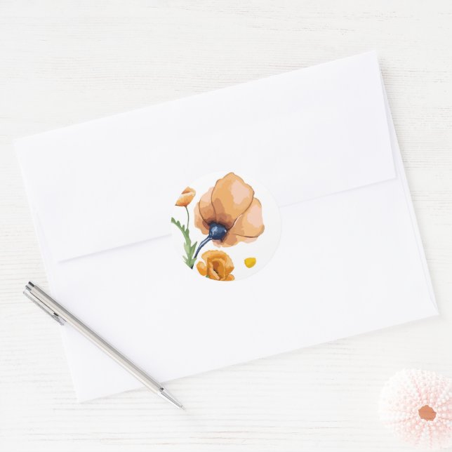 Orangefarbener Mohn Runder Aufkleber (Umschlag)