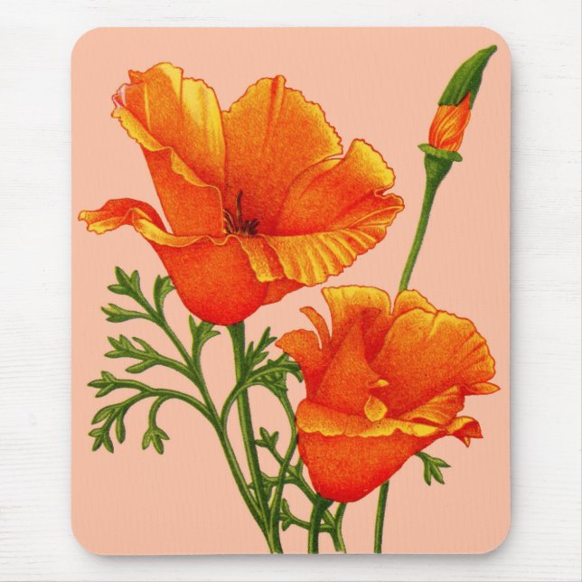 orangefarbener Mohndruck aus Kalifornien Mousepad (Vorne)