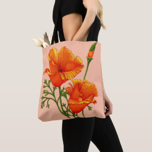 orangefarbener Mohndruck aus Kalifornien Tasche