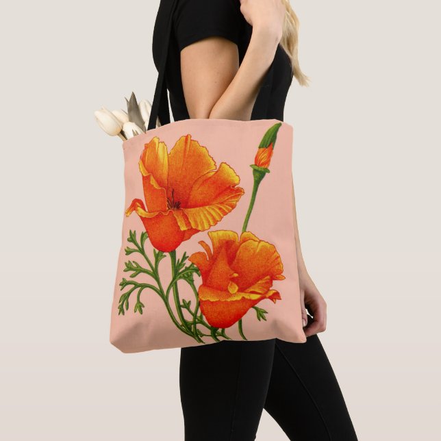 orangefarbener Mohndruck aus Kalifornien Tasche (Von Nahem)