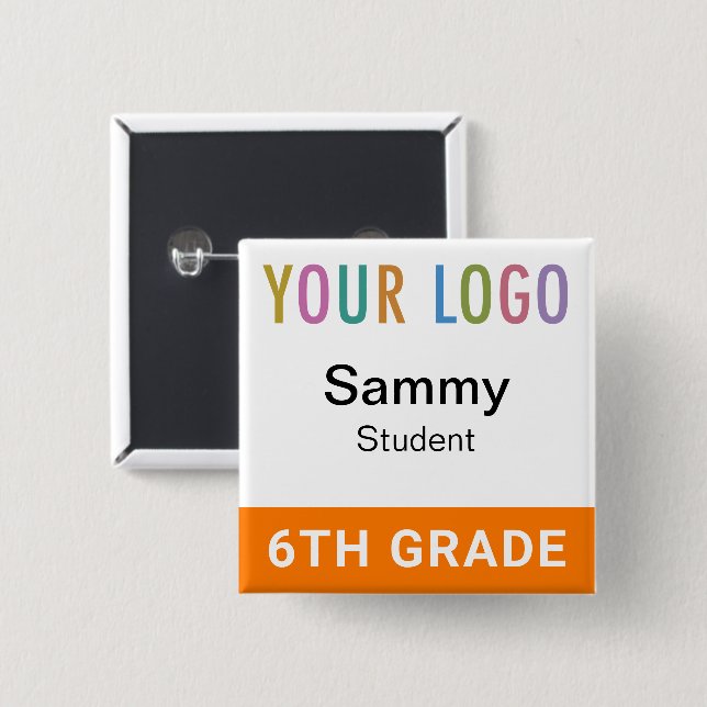 Orangefarbener Namensschild-Button für Schüler mit Button (Vorne & Hinten)