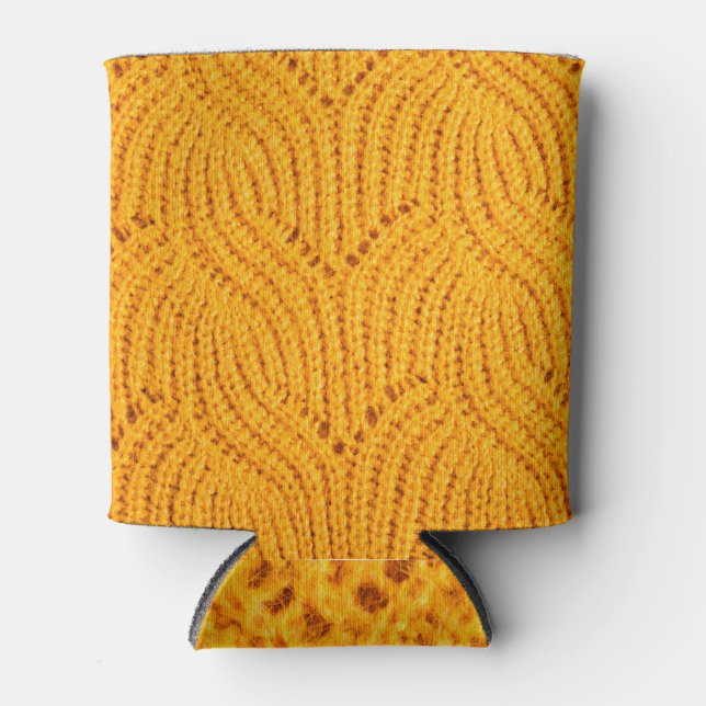 Orangefarbener Pullover, texturierter Hintergrund. Dosenkühler (Vorderseite)