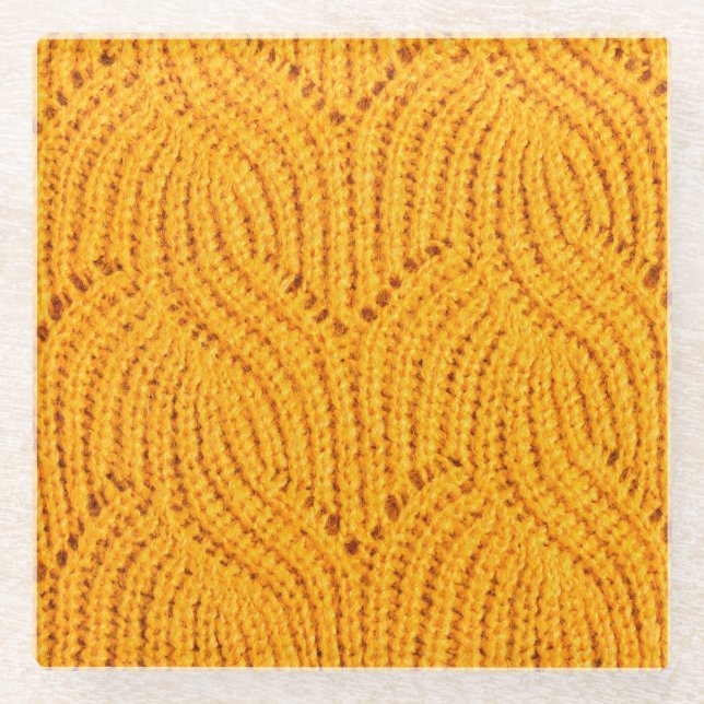 Orangefarbener Pullover, texturierter Hintergrund. Glasuntersetzer (Vorderseite)