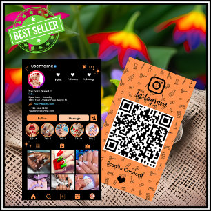 Orangefarbener QR-Code für Nagelstudio auf Instagr Visitenkarte