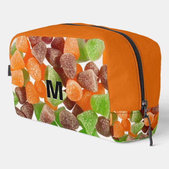 Orangefarbener Rotgummi Süßzucker Monogramm Waschbeutel (Rechte Ecke)