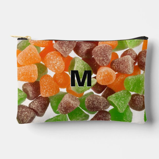 Orangefarbener Rotgummi Süßzucker Monogramm Zubehörtasche (Vorderseite)