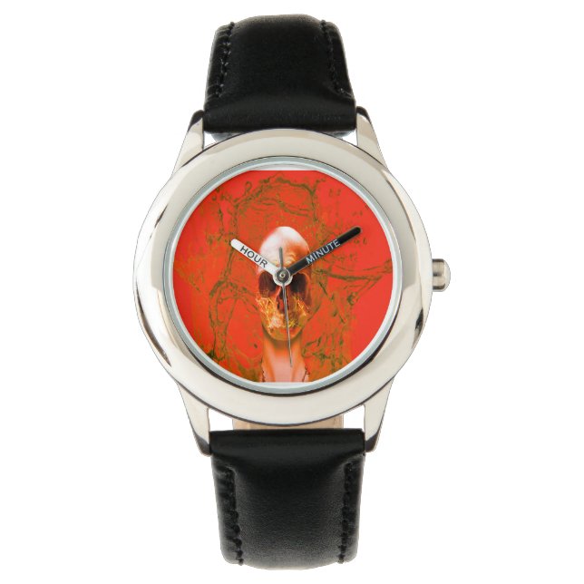 Orangefarbener Schädel im Wasser Armbanduhr (Vorderseite)